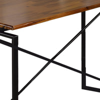 Rectangular Wooden Dining Table with X Shape Metal Base in Black and Brown - BM209583