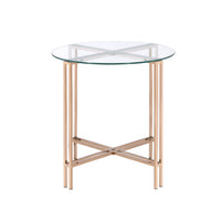 End Table with X Shaped Metal Base and Round Glass Top, Gold - BM209588