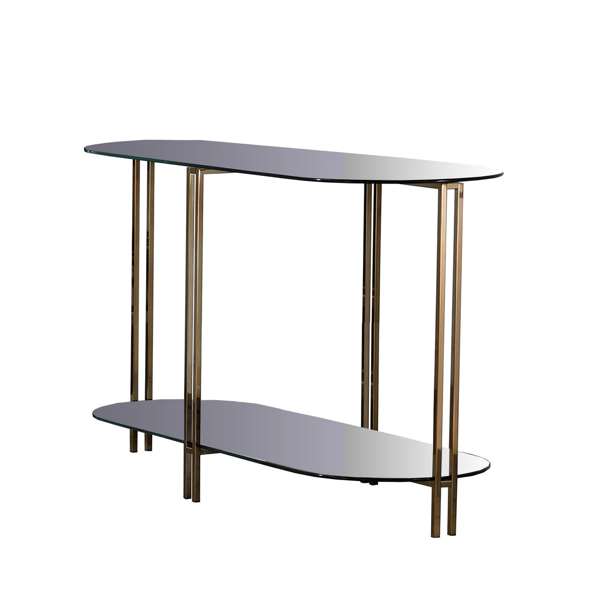 Sofa Table with Glass Top and Open Bottom Glass Shelf, Gold - BM209589