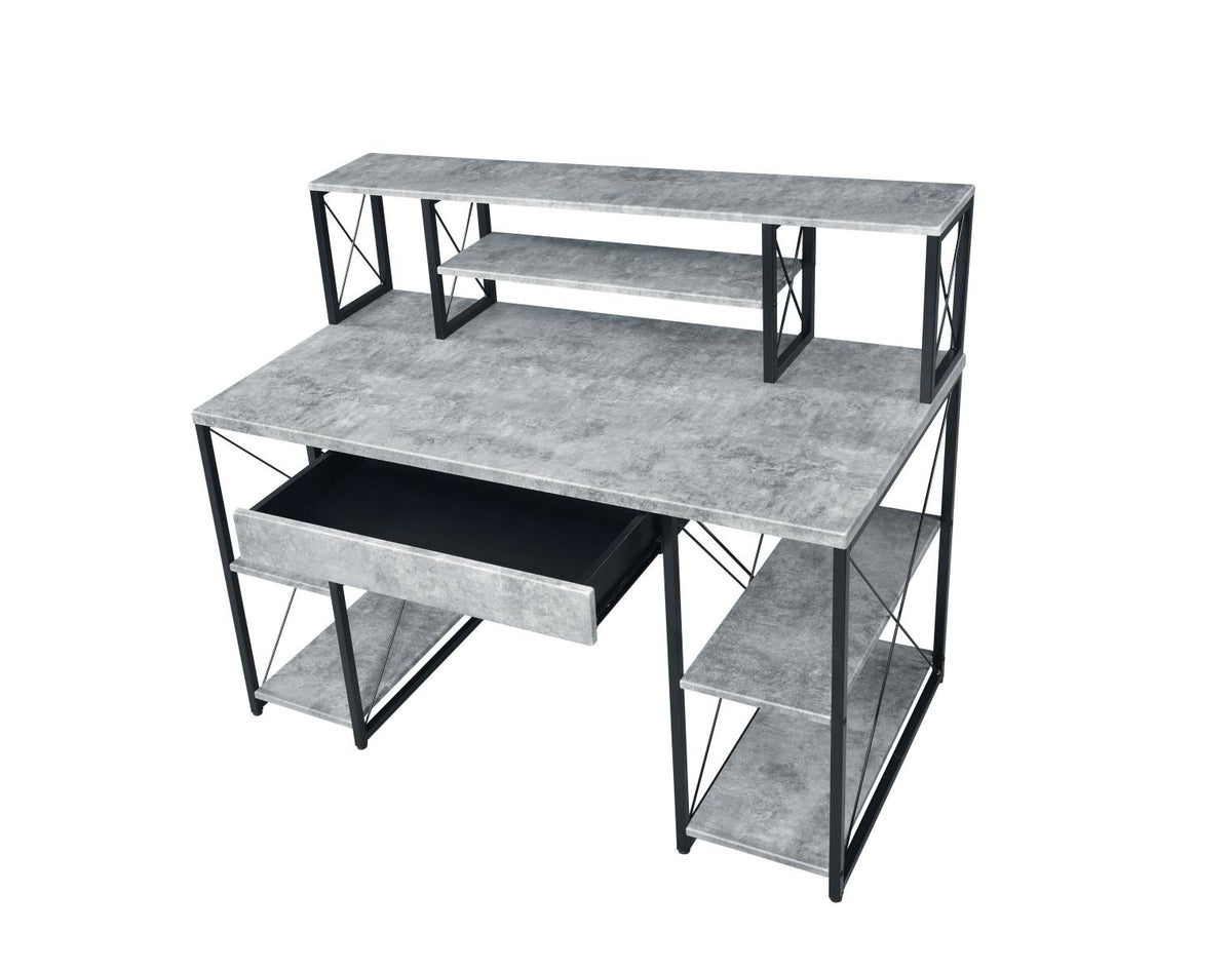 Metal Desk with 4 Open Bottom Shelves and Bookcase Hutch in Gray and Black - BM209610