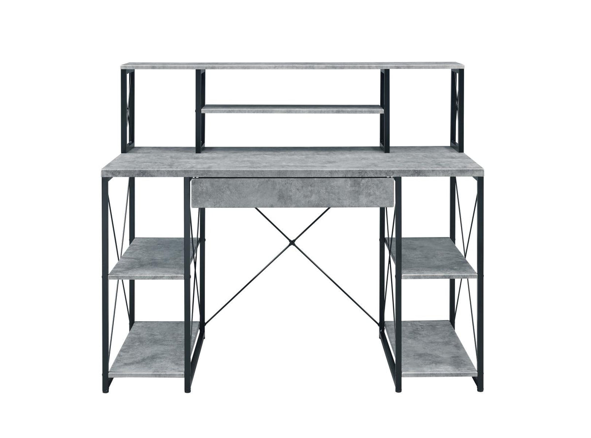 Metal Desk with 4 Open Bottom Shelves and Bookcase Hutch in Gray and Black - BM209610