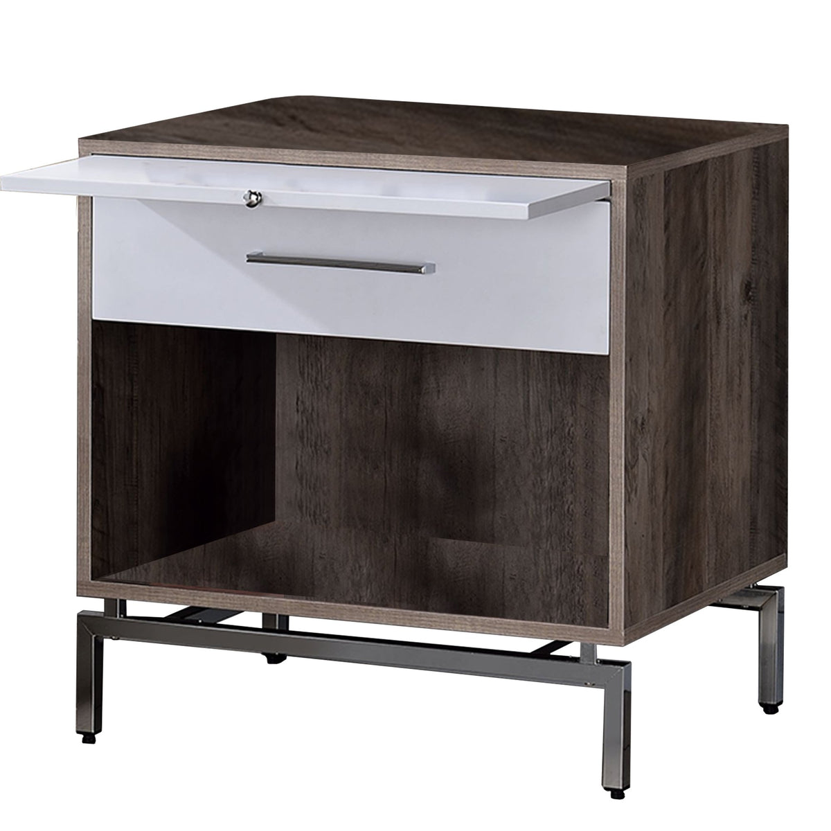 Wooden Accent Table with Open Storage and Pull Out Tray, Brown and White - BM209611