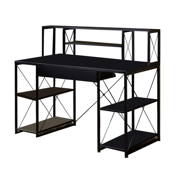 Industrial Style Desk with 4 Open Selves and Bookcase Hutch in Black - BM209613