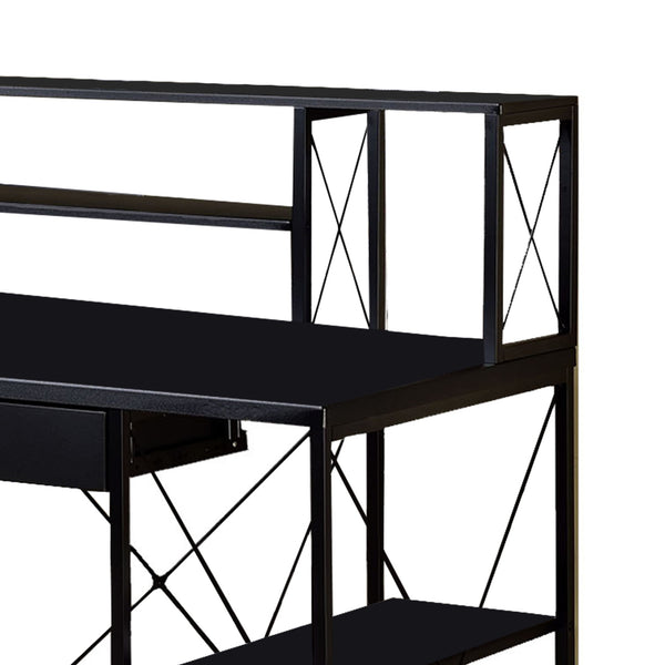 Industrial Style Desk with 4 Open Selves and Bookcase Hutch in Black - BM209613