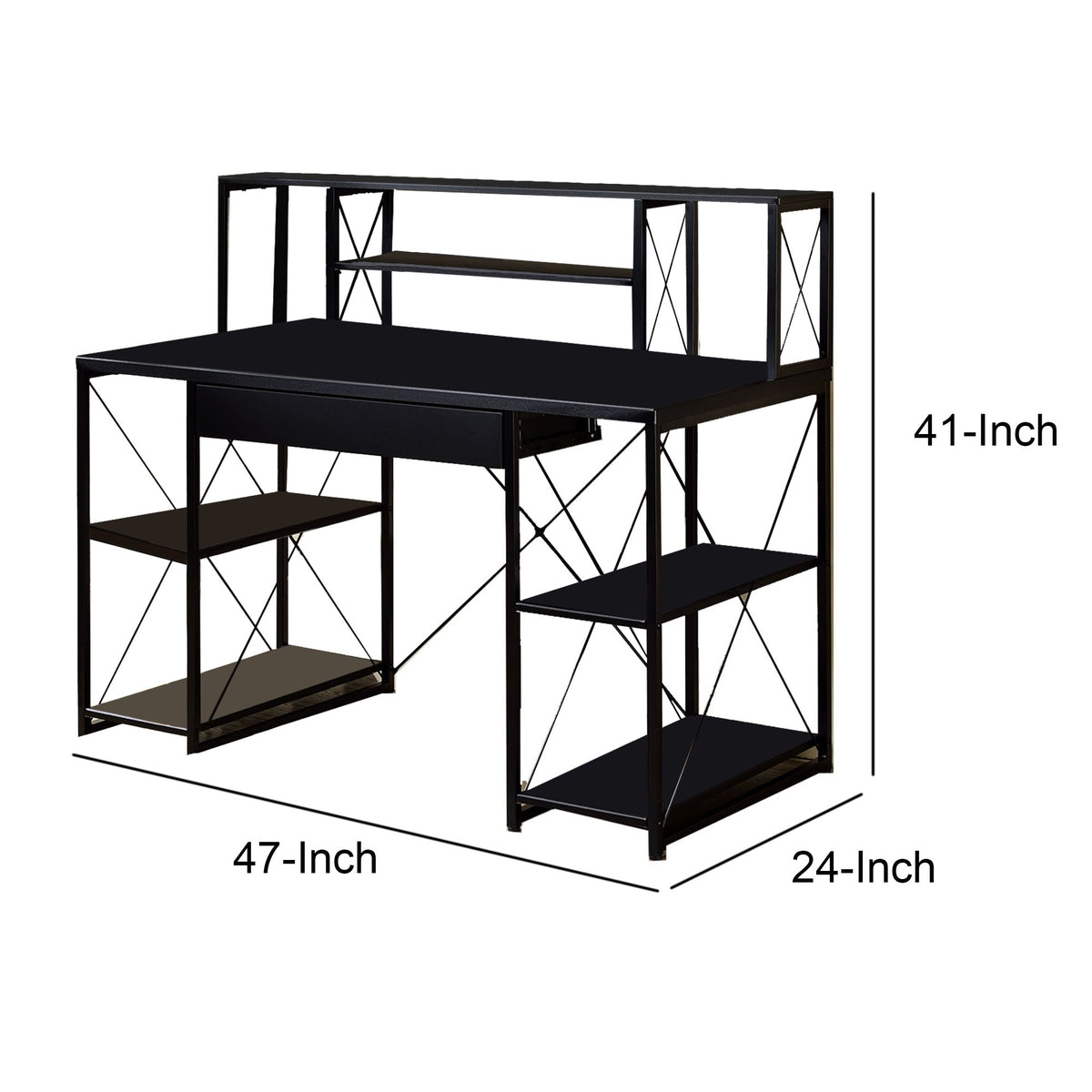 Industrial Style Desk with 4 Open Selves and Bookcase Hutch in Black - BM209613