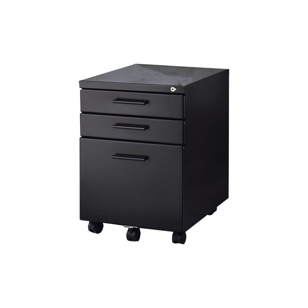 Contemporary Style File Cabinet with Lock System and Caster Support, Black - BM209615