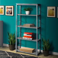 Industrial Bookshelf with 4 Shelves and Open Metal Frame in Silver and Gray - BM209626