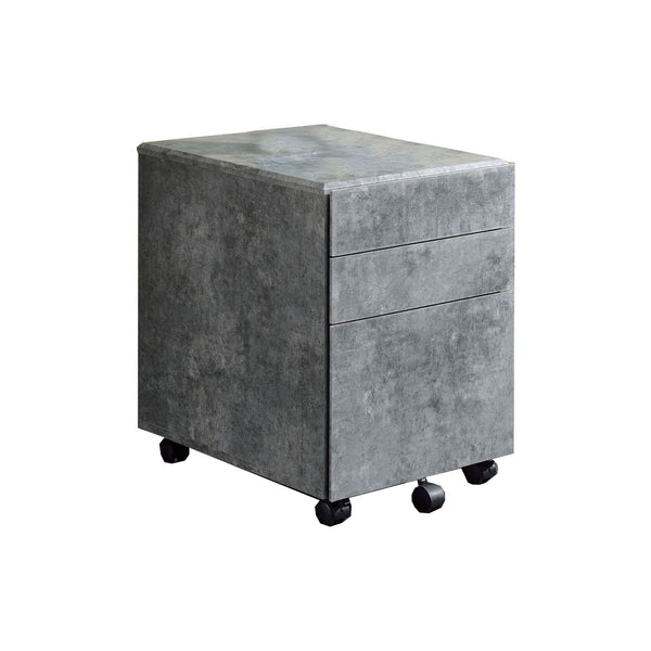 Contemporary Style File Cabinet with 3 Storage Drawers and Casters, Gray - BM209627
