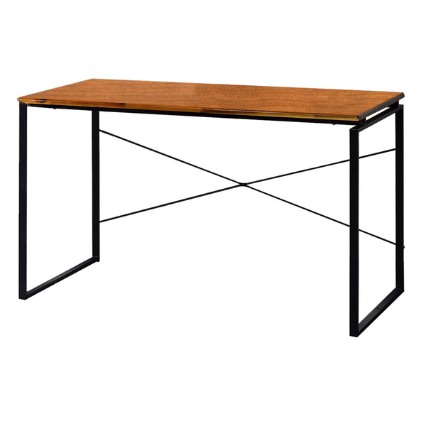 Sled Base Rectangular Table with X shape Back and Wood Top, Brown and Black - BM209628