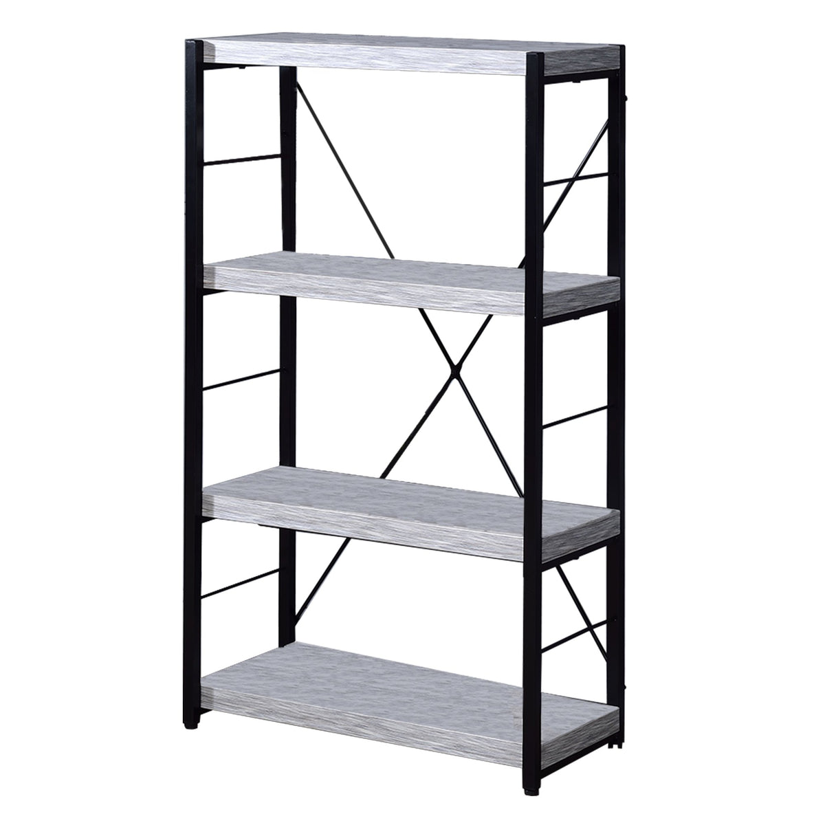 Industrial Bookshelf with 4 Shelves and Open Metal Frame, White and Black - BM209632