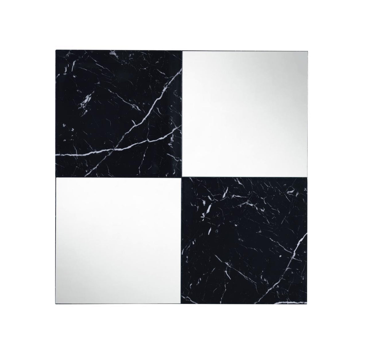 Contemporary Square Accent Wall Mirror with Faux Marble, Silver and Black - BM209636