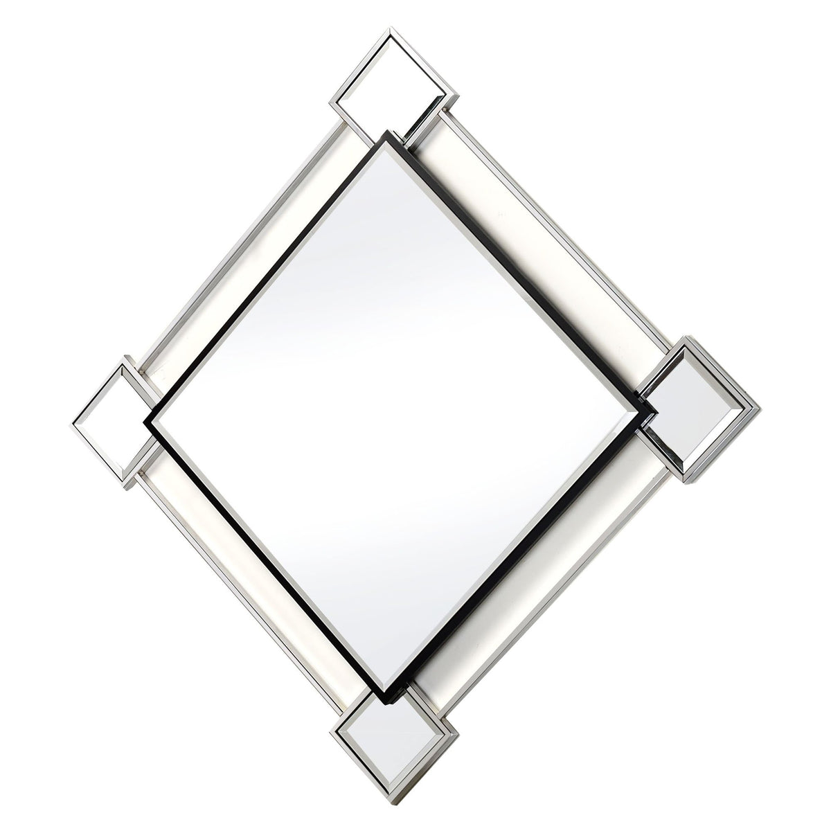Diamond Shaped Beveled Accent Wall Mirror with Mirror Inserts, Silver - BM209637