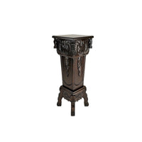 Elegantly Engraved Wooden Frame Pedestal Stand, Dark Brown - BM210128