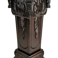 Elegantly Engraved Wooden Frame Pedestal Stand, Dark Brown - BM210128