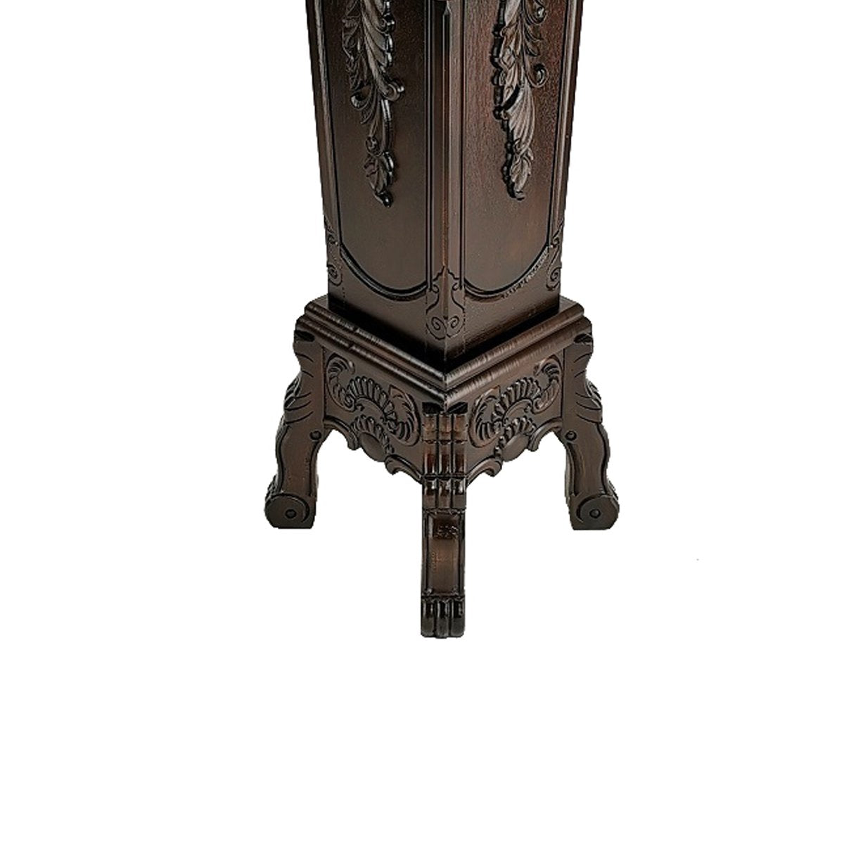 Elegantly Engraved Wooden Frame Pedestal Stand, Dark Brown - BM210128