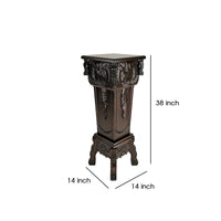 Elegantly Engraved Wooden Frame Pedestal Stand, Dark Brown - BM210128