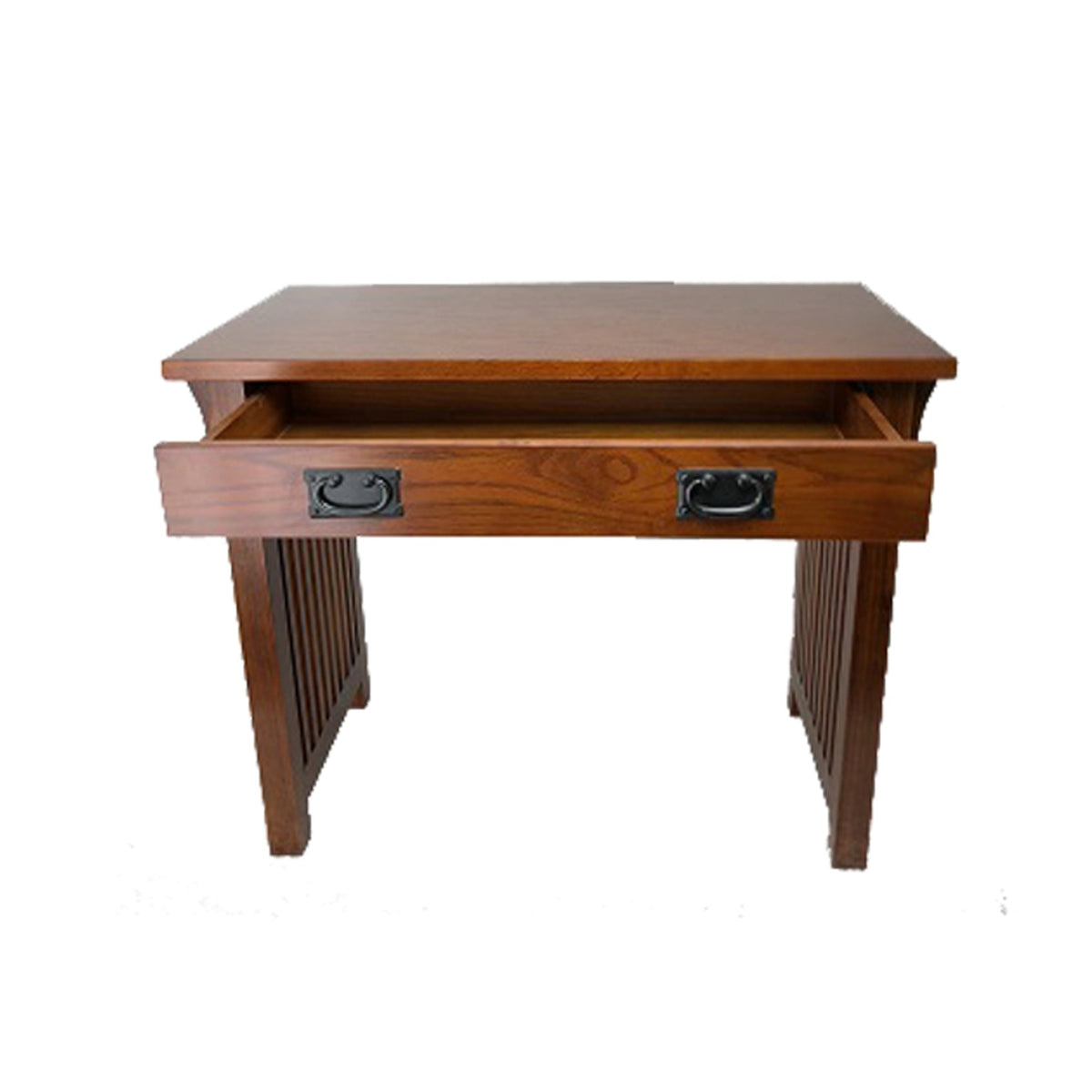 Wooden Frame Writing Desk with 1 Drawer and Slatted Sides, Brown - BM210129