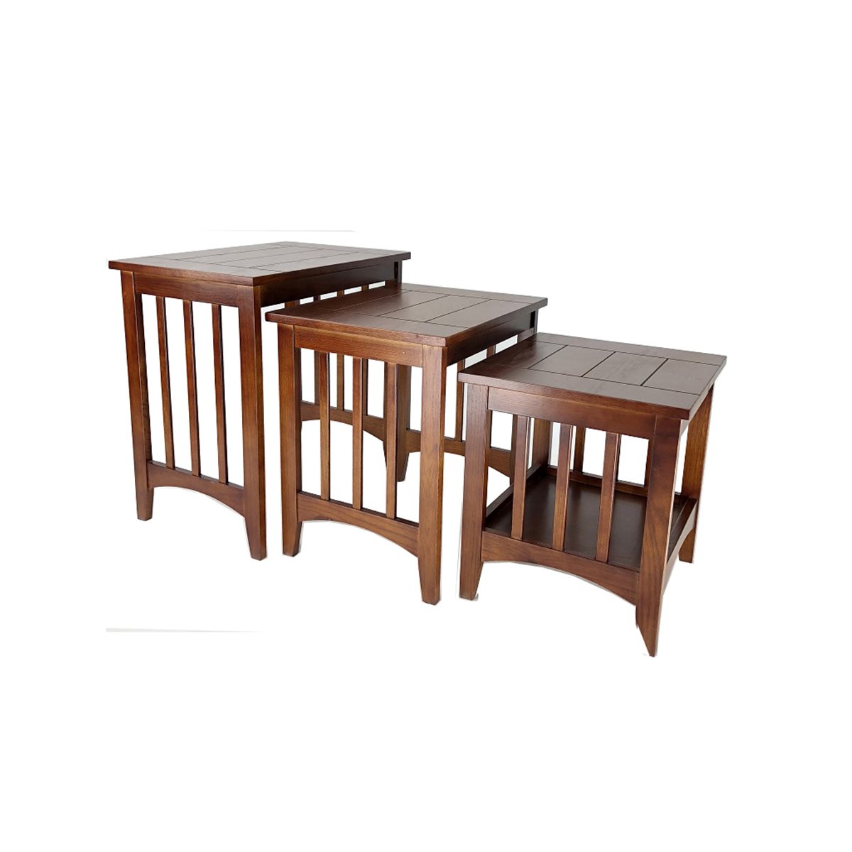 3 Piece Nesting Table with Plank Tabletop and Slatted Sides, Oak Brown - BM210134