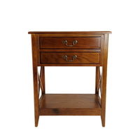 Wooden Nightstand with 2 Drawers and Criss Cross Sides, Brown - BM210138