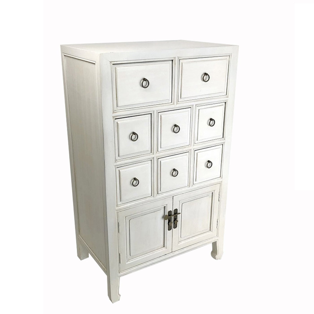 Wooden Chest with 8 Drawers and 2 Door Cabinets, White - BM210154