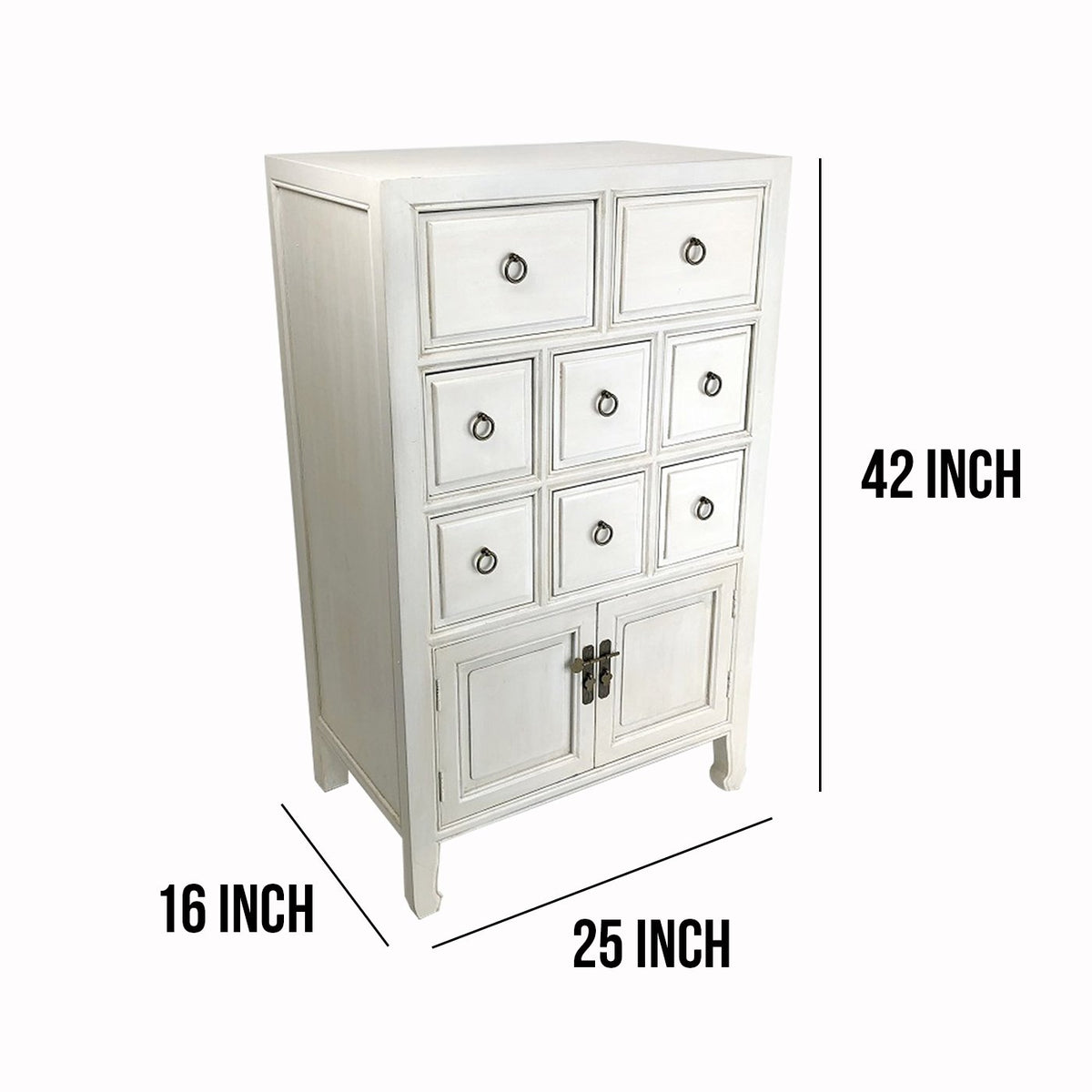 Wooden Chest with 8 Drawers and 2 Door Cabinets, White - BM210154