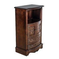 Engraved Wooden Frame Storage Cabinet with 2 Drawers and 2 Doors, Brown - BM210166