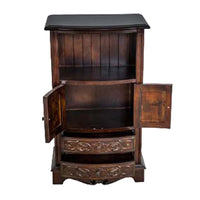 Engraved Wooden Frame Storage Cabinet with 2 Drawers and 2 Doors, Brown - BM210166