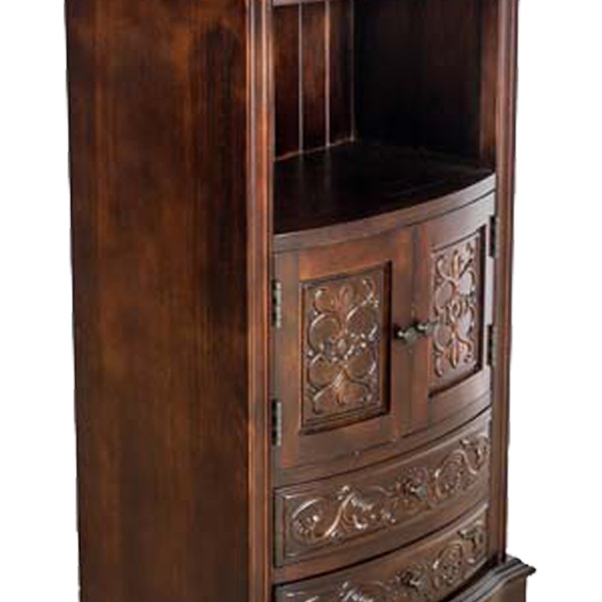 Engraved Wooden Frame Storage Cabinet with 2 Drawers and 2 Doors, Brown - BM210166