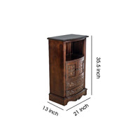 Engraved Wooden Frame Storage Cabinet with 2 Drawers and 2 Doors, Brown - BM210166