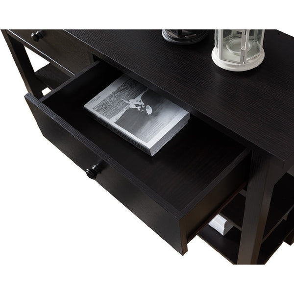 Two Drawer Console Table with Two Open Shelves and Block Legs, Dark Brown - BM210173
