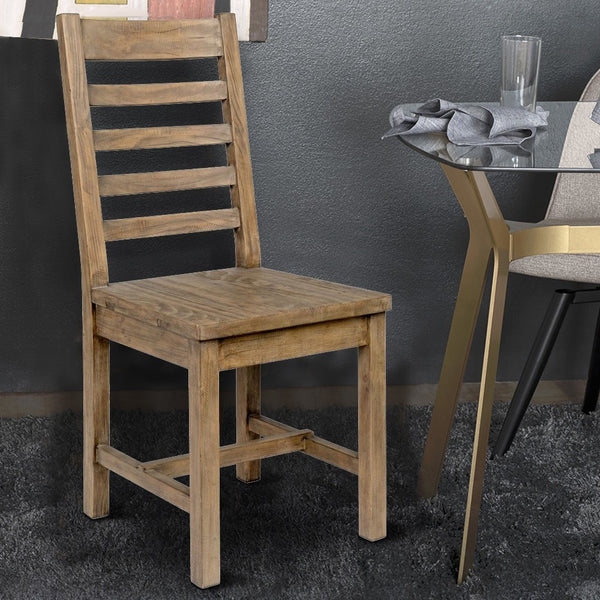 Farmhouse Wooden Dining Chair with Ladder Back, Brown - BM210350