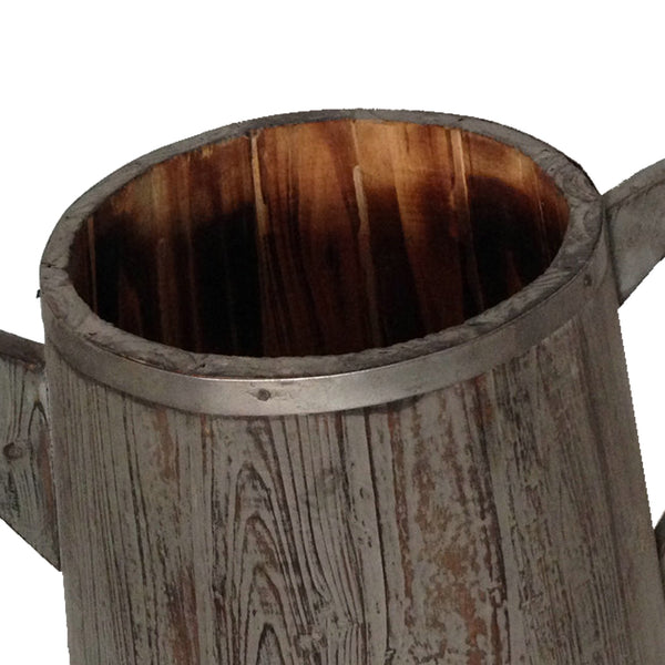 Traditional Wooden Deep Round Kettle Shaped Garden Pot, Gray - BM210388