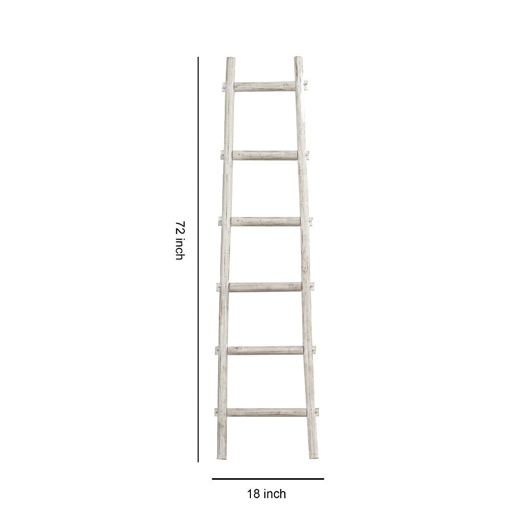 Transitional Style Wooden Decor Ladder with 6 Steps, White - BM210394