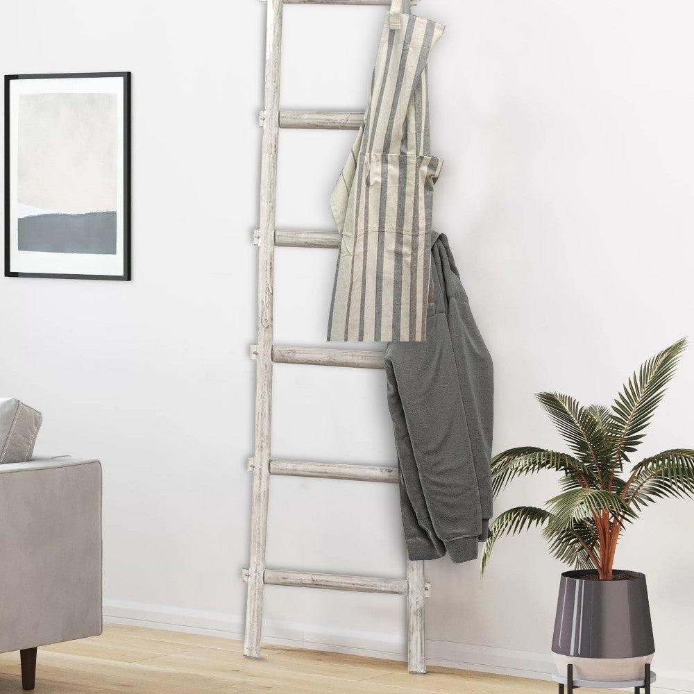 Transitional Style Wooden Decor Ladder with 6 Steps, White - BM210394