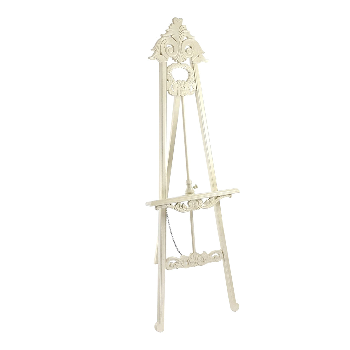 Wooden Hand Carved Tripod Easel with Back Leg Support, White - BM210400