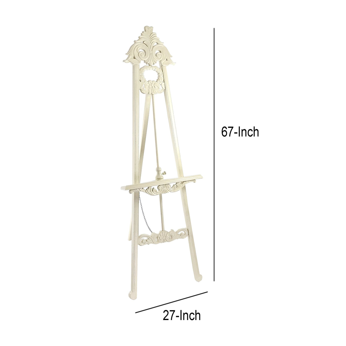 Wooden Hand Carved Tripod Easel with Back Leg Support, White - BM210400