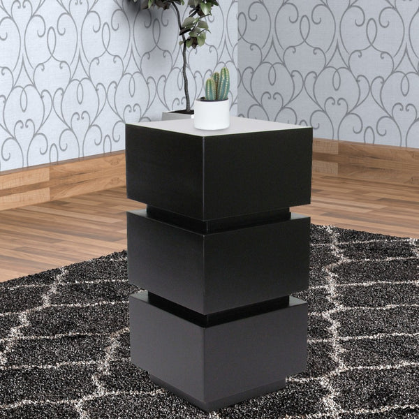 Wooden Pedestal Stand in Stacked Cube Design, Antique Black - BM210406