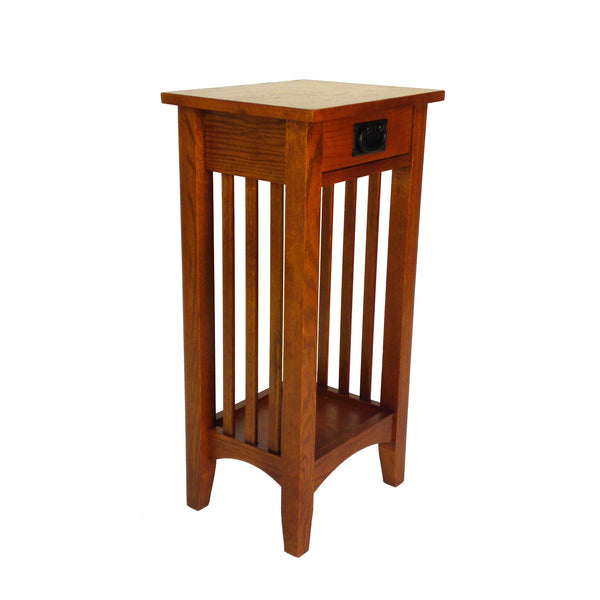 Wooden Pedestal Stand with 1 Drawer and Open Bottom Shelf, Oak Brown - BM210411