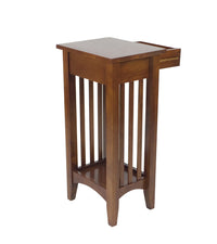 Wooden Pedestal Stand with 1 Drawer and Open Bottom Shelf, Oak Brown - BM210411