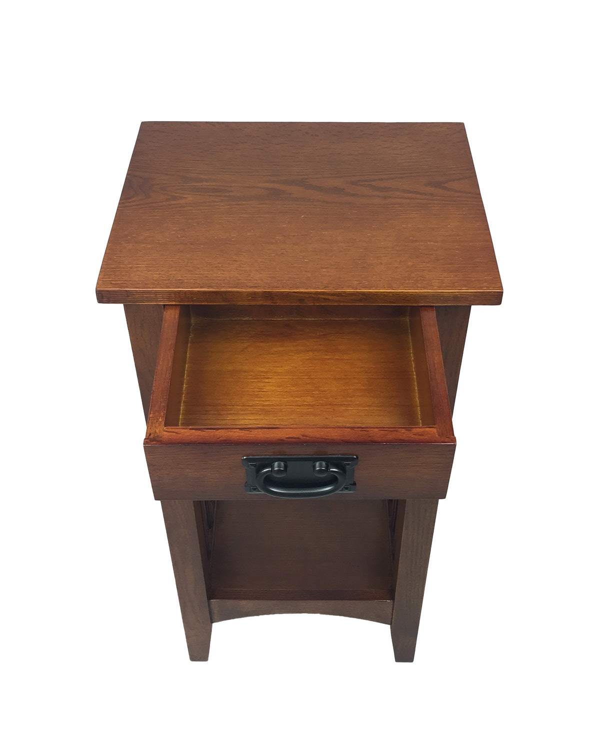 Wooden Pedestal Stand with 1 Drawer and Open Bottom Shelf, Oak Brown - BM210411