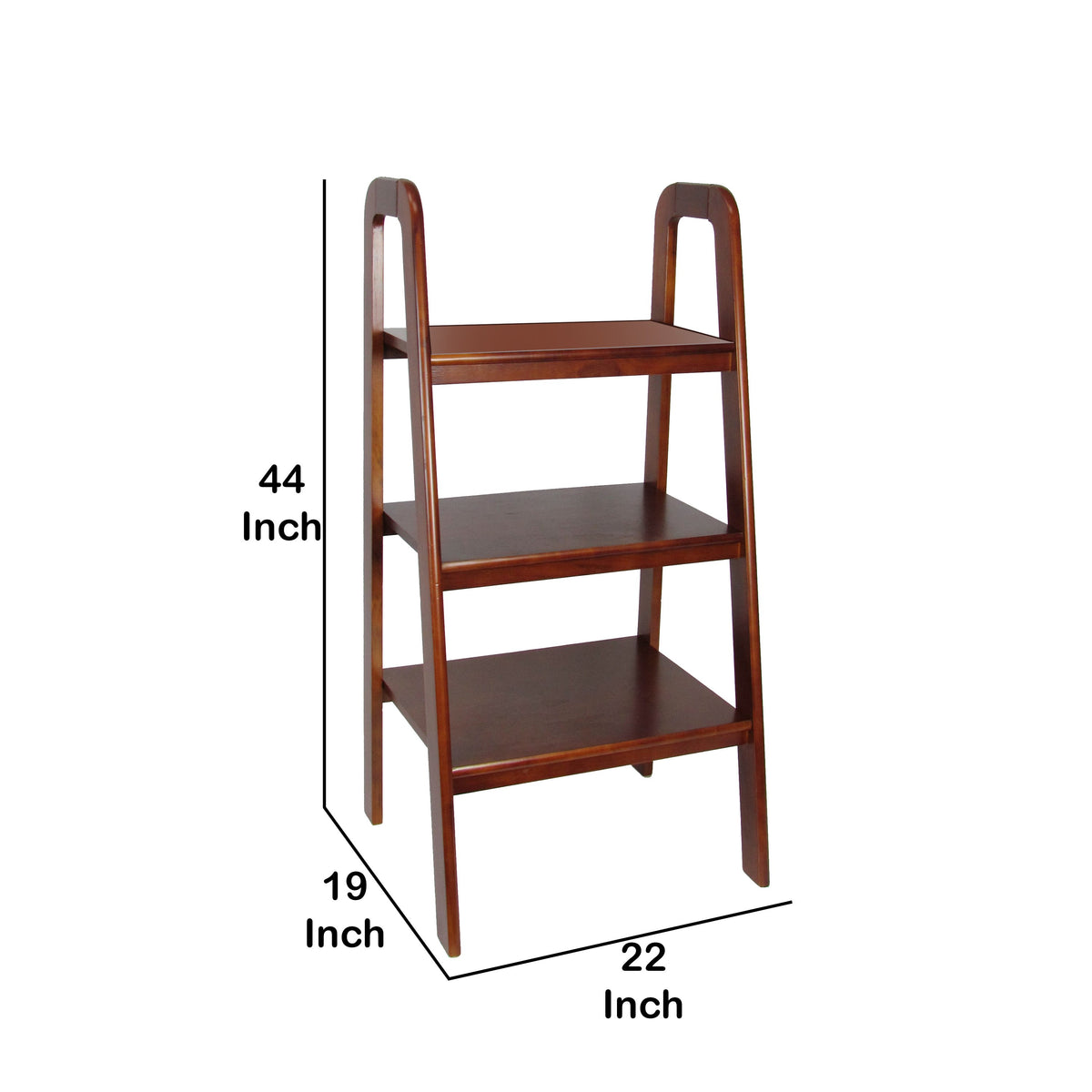 3 Tier Wooden Storage Ladder Stand with Open Back and Sides, Brown - BM210419