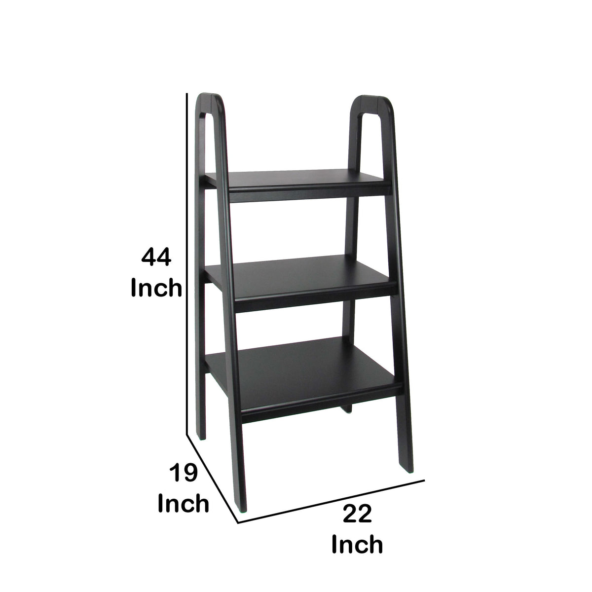 3 Tier Wooden Storage Ladder Stand with Open Back and Sides, Black - BM210420