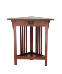 Mission Style Wooden Corner Table with 1 Drawer and Bottom Shelf, Brown - BM210424