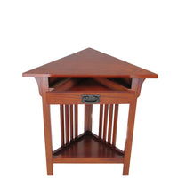 Mission Style Wooden Corner Table with 1 Drawer and Bottom Shelf, Brown - BM210424