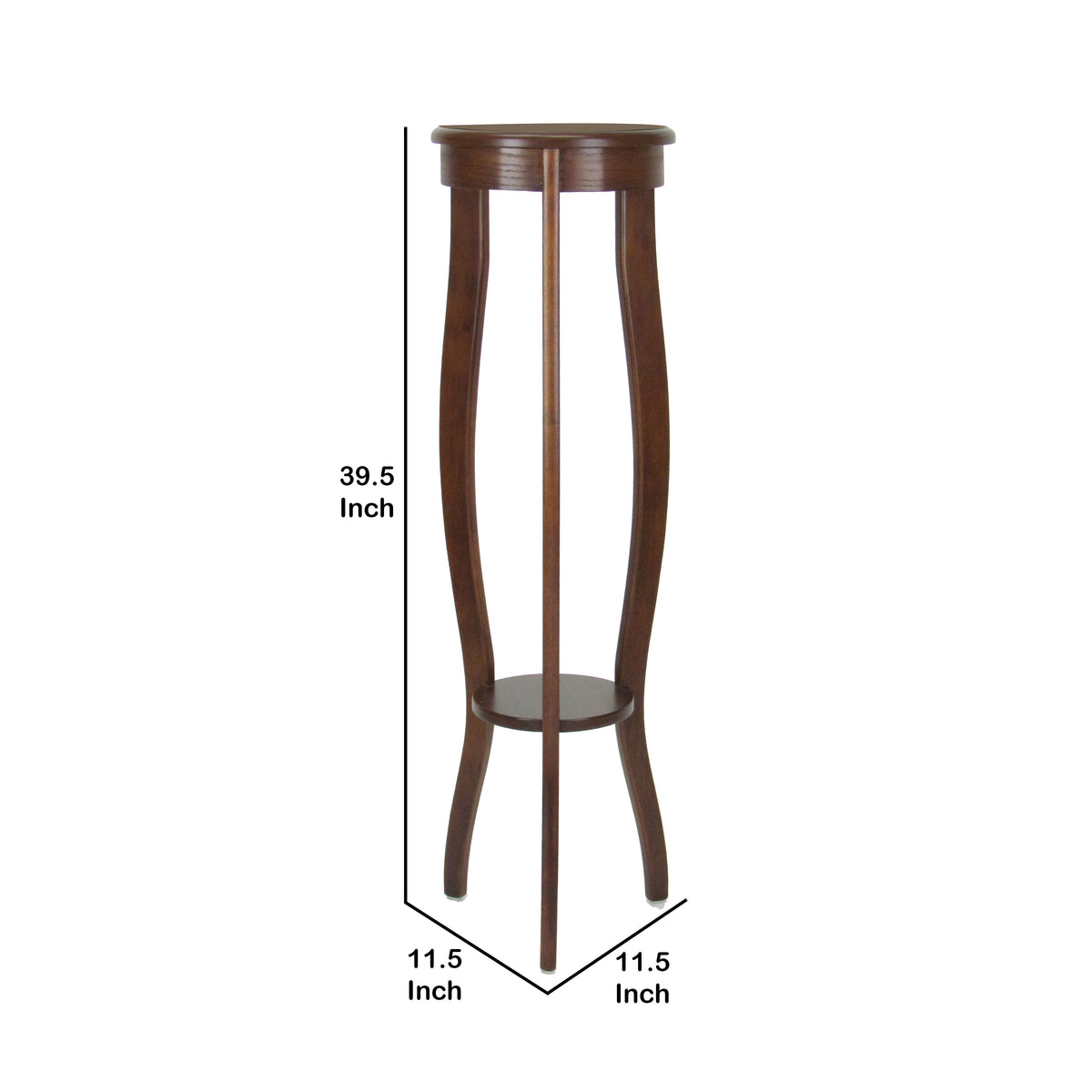 Round Pedestal Stand with Open Bottom Shelf and Flared Legs, Brown - BM210427