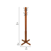 Wooden Coat Stand with X Frame Base and Metal Hooks, Oak Brown - BM210430