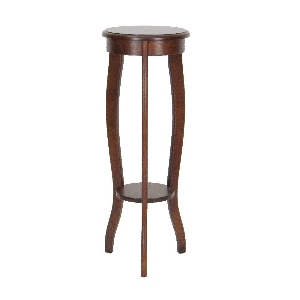 31.5 Inch Round Pedestal Stand with Open Bottom Shelf and Flared Legs,Brown - BM210431