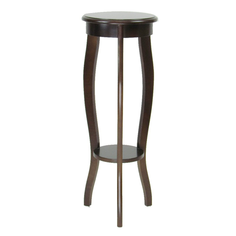 31.5 Inch Round Pedestal Stand with Open Bottom Shelf and Flared Legs,Brown - BM210431