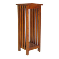 30 Inch Wooden Flower Stand with Bottom Shelf and Slatted Sides, Brown - BM210432