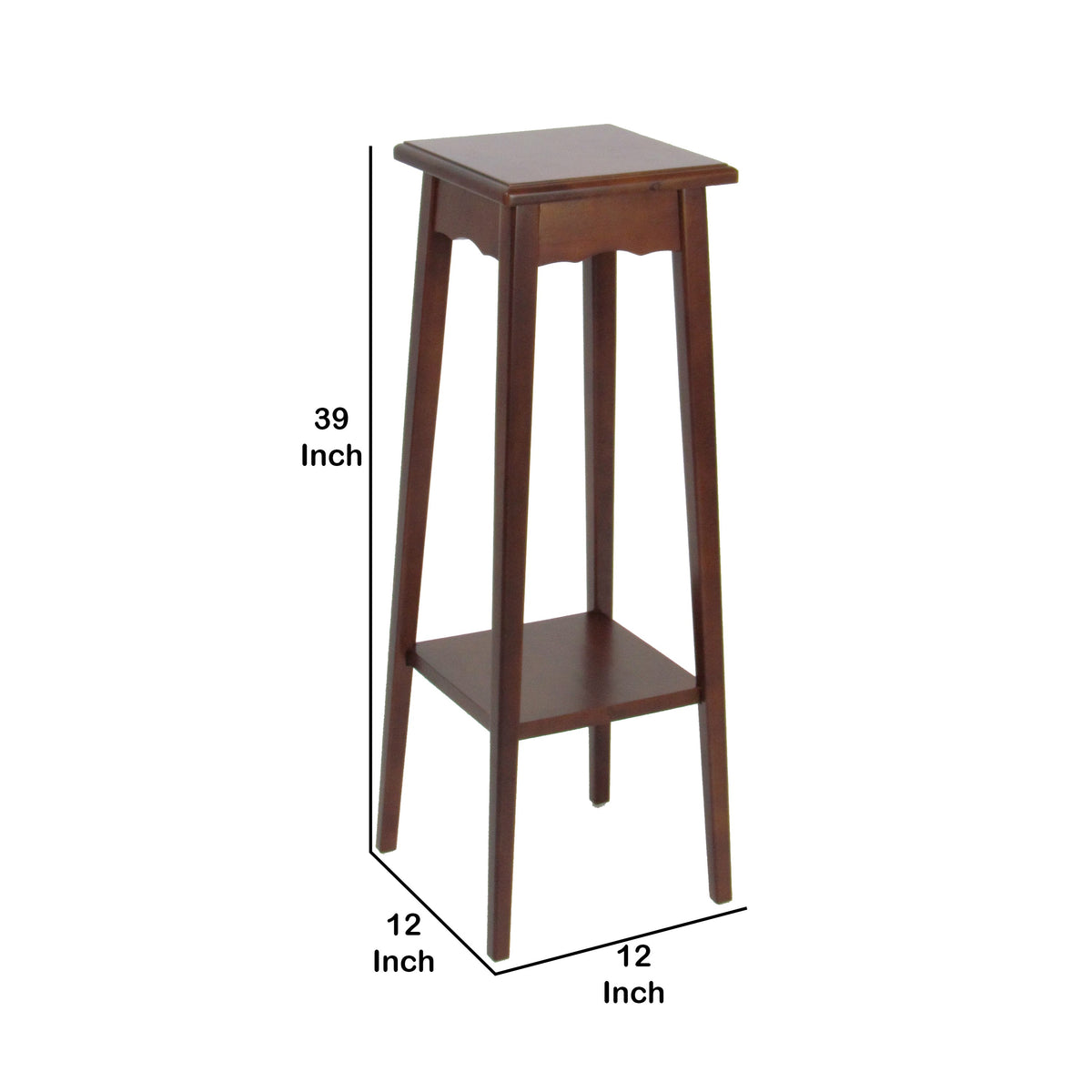 39.5 Inch Plant Stand with Tapered Slanted Legs and Bottom Shelf, Brown - BM210433